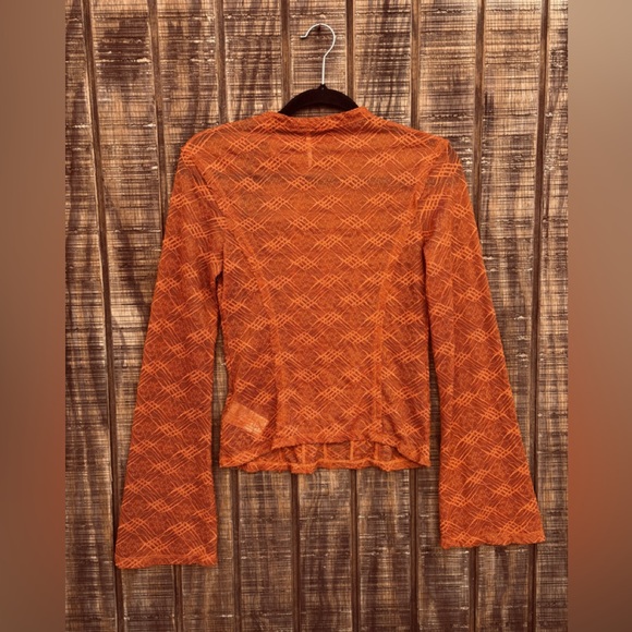 Free People Burnt Orange Mesh Bell Long Sleeve Blouse - Picture 12 of 14